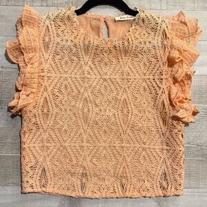Peach Lace Blouse with Ruffled Sleeves
